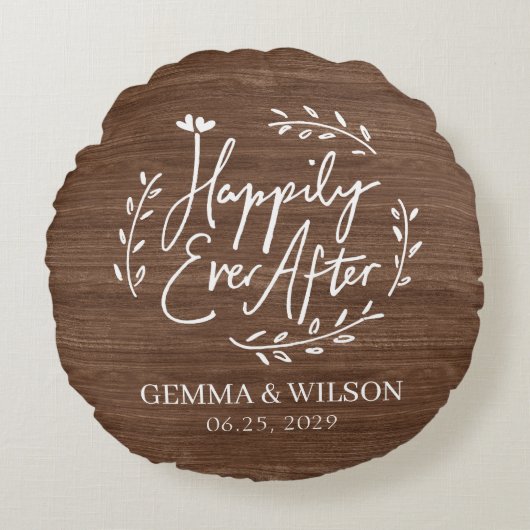 ナチュラルウッド フラワー カスタム ウェディングギフト ラウンドクッション (正面)