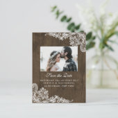 ナチュラルウッド フローラル ホワイトレース フォト セーブザデート 案内ポストカード (スタンド正面)
