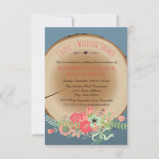 ナチュラルウッド ブーケ - 3x5 ウェディングシャワー 招待状 (正面)