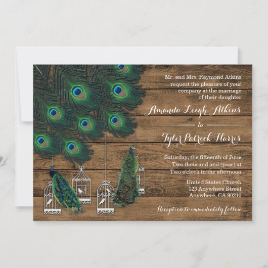 ナチュラルウッド ペコック フェザー 結婚式招待状 招待状 (正面)