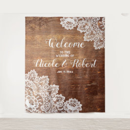 ナチュラルウッド ホワイトレース ウェディング フォトブース バックドロップ タペストリー