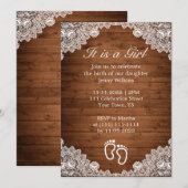 ナチュラルウッド & ホワイトレース 女の子の誕生祝い 招待状 (正面/裏面)
