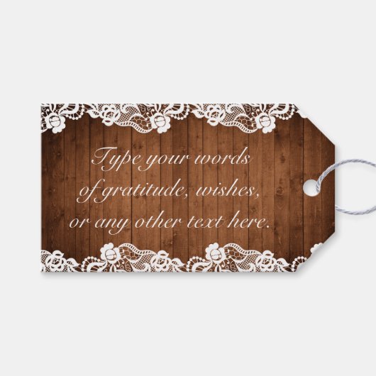 ナチュラルウッド & ホワイトレース 誕生日 ギフトタグ (正面(横))