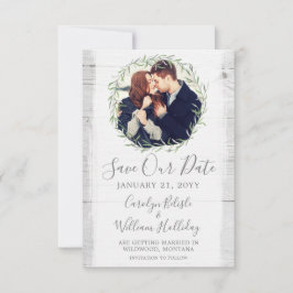 ナチュラルウッド＆ボタニカルリーフリース・セーブ・ザ・デート 招待状