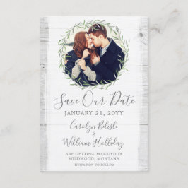 ナチュラルウッド＆ボタニカルリーフリース・セーブ・ザ・デート 招待状