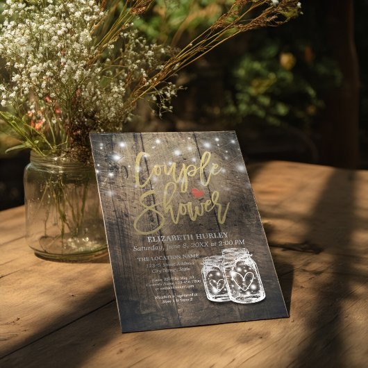 ナチュラルウッド メイソンジャー ストリングライト カップルシャワー 招待状