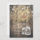 ナチュラルウッド メイソンジャー ストリングライト カップルシャワー 招待状 (正面)