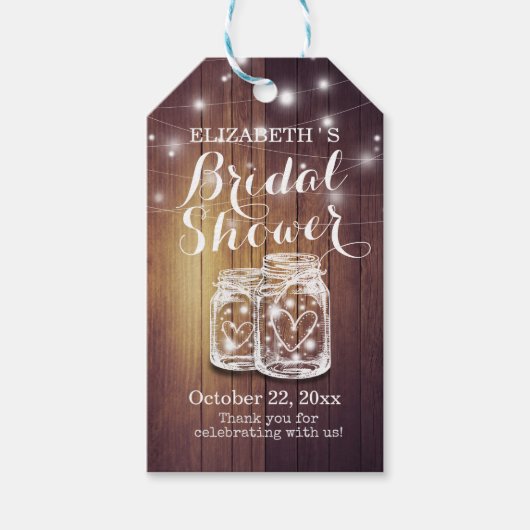 ナチュラルウッド メイソンジャー ストリングライト ブライダルシャワー ギフトタグ (正面)