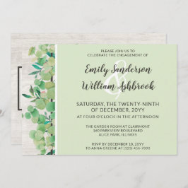 ナチュラルウッド＆ユーカリの葉のエンゲージメントパーティー 招待状