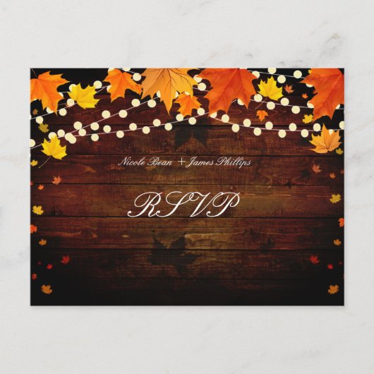 ナチュラルウッド＆ライト 秋の落ち葉 RSVP ポストカード (正面)