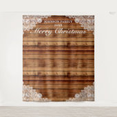 ナチュラルウッド&レースのクリスマス写真背景 タペストリー (正面)