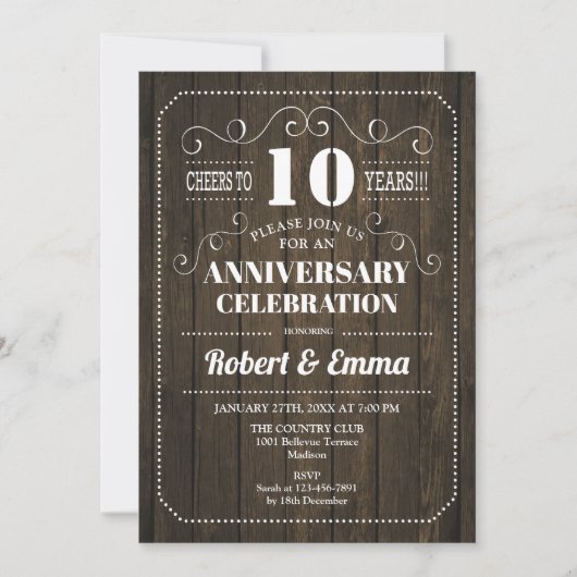 ナチュラルウッド 10周年 結婚記念日 パーティー 招待状 (正面)