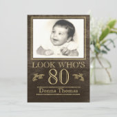 ナチュラルウッド 80歳誕生日写真 招待状 (スタンド正面)