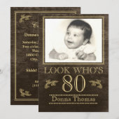 ナチュラルウッド 80歳誕生日写真 招待状 (正面/裏面)