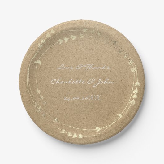 ナチュラルエコクラフトフォキシエ金ゴールドリースハート ペーパープレート (正面)