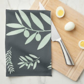 ナチュラルオリーブの枝のパターン キッチンタオル (四つ折り)