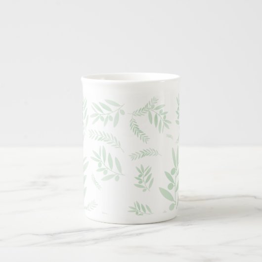 ナチュラルオリーブの枝のパターン ボーンチャイナマグカップ (正面)