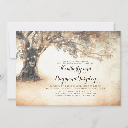 ナチュラルオークツリー ストリングライト 結婚記念日 招待状 (正面)