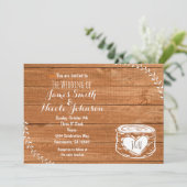 ナチュラルオーク材 & ハート型木の根 結婚式招待状 招待状 (スタンド正面)