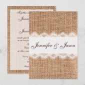 ナチュラルカントリー シンプルな麻のレース 結婚式招待状 招待状 (正面/裏面)