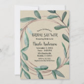 ナチュラルクラフト植物リースの葉のブライダルシャワー 招待状 (正面)
