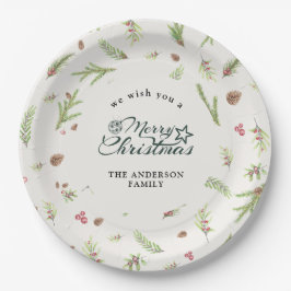 ナチュラルクリスマスミニマル植物学エレガント紙 ペーパープレート