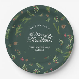 ナチュラルクリスマスミニマル植物学エレガント紙 ペーパープレート
