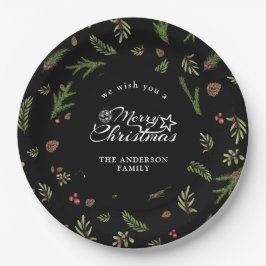 ナチュラルクリスマスミニマル植物学エレガント紙 ペーパープレート
