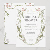 ナチュラルグリーンと花のブライダルシャワー招待状 招待状 (正面/裏面)
