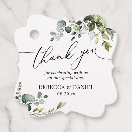 ナチュラルグリーン モノグラム 結婚式 感謝タグ フェイバータグ (正面)