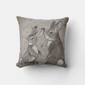 ナチュラルグレーラビットオンハンドメイド紙 素朴 クッション (正面)