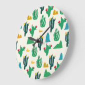 ナチュラルサボテン：フォークアートシームレス。 ラージ壁時計 (傾斜)