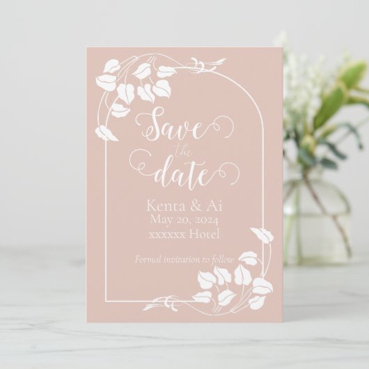 ナチュラルシックな結婚式の日付を保存 案内状 (スタンド正面)