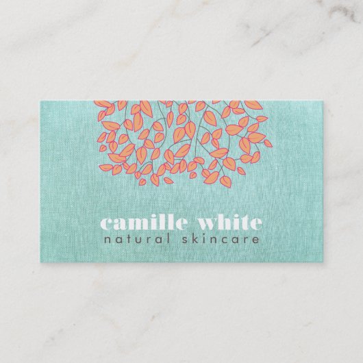 ナチュラルスキンケア美しいブルーターコイズリネンルック 名刺 (正面)