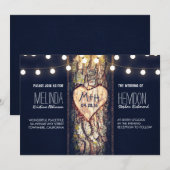 ナチュラルツリー ハートとストリングライトのウェディング招待状 招待状 (正面/裏面)