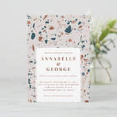 ナチュラルテラゾモダン結婚タイポグラフィの発表 案内状 (スタンド正面)