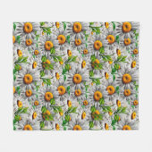 ナチュラルデイジーフラワーフローラコテージコア フリースブランケット (正面(横))