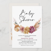 ナチュラルトーンプラムカラーボホフローラベビーシャワー 招待状 (正面/裏面)