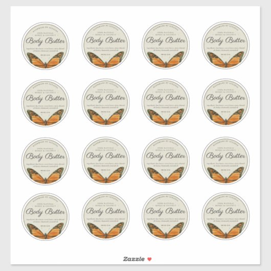 ナチュラルバタフライ体バター2.5インチ製品ラベル シール (シート)