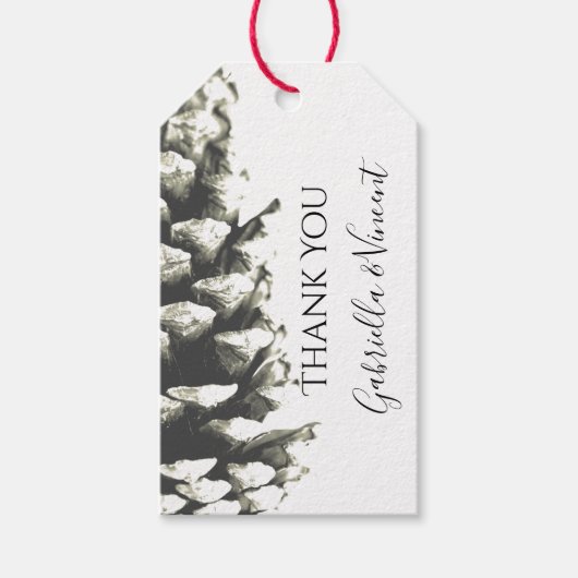 ナチュラルパインコーンオンホワイト結婚式の引き出物ラベル ギフトタグ (正面)