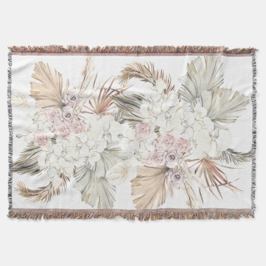 ナチュラルパンパスドライグラス熱帯ジャングルフローラ スローブランケット (正面)