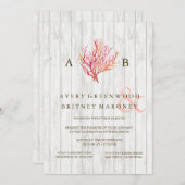 ナチュラルビーチコーラルウッドウェディング招待状 招待状 (正面/裏面)