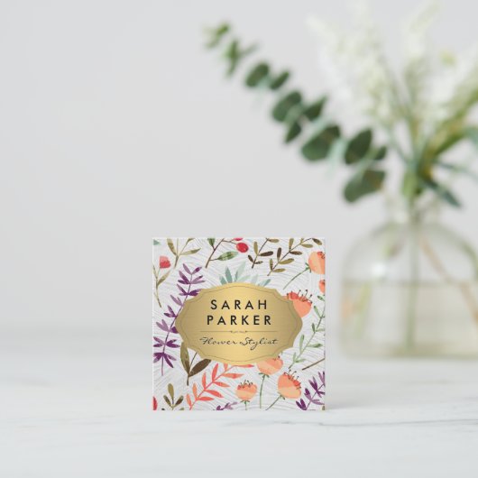 ナチュラルフラワーイラストレーション スクエア名刺 (スタンド正面)