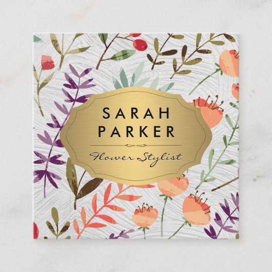 ナチュラルフラワーイラストレーション スクエア名刺 (正面)