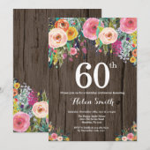 ナチュラルフラワー60歳誕生日招待状 招待状 (正面/裏面)