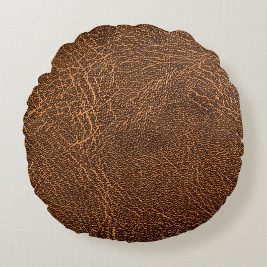 ナチュラルブラウンレザー：テクスチャ付き背景 ラウンドクッション (正面)