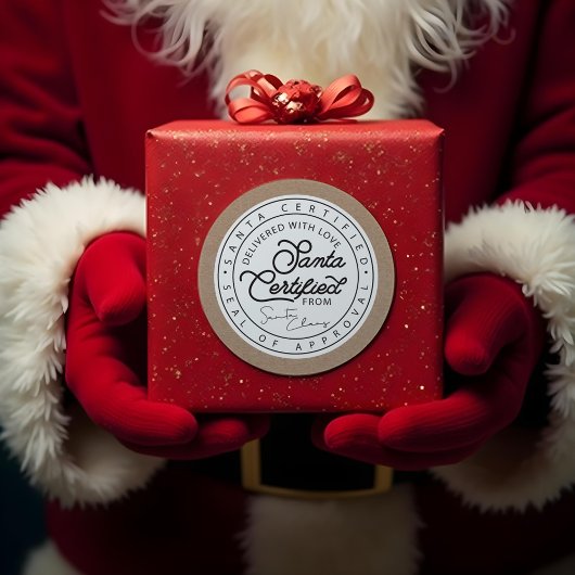 ナチュラルブラウン紙サンタ認定配送シール ラウンドシール