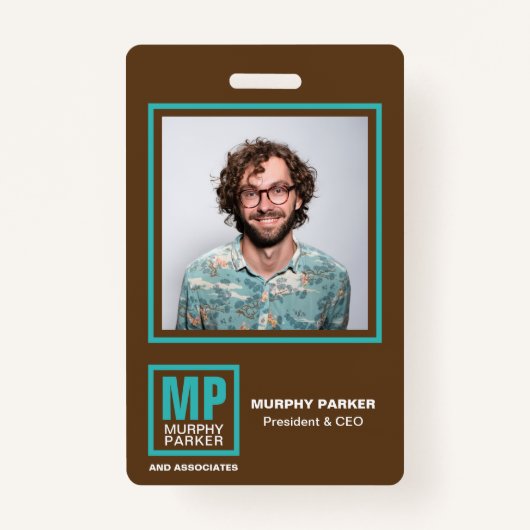 ナチュラルブラウン自然ターコイズモノグラムのロゴ写真 バッジ (正面)