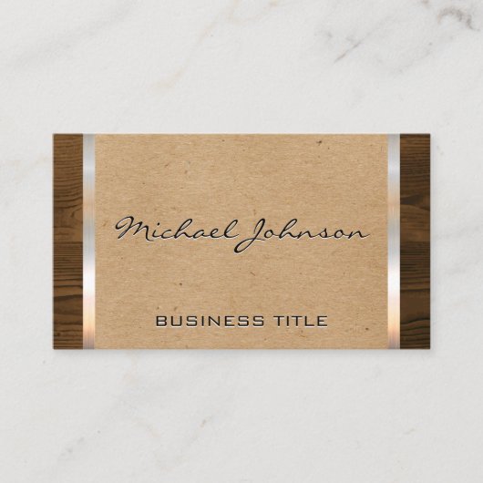 ナチュラルブラウン | メタル光沢のあるトリム木目 名刺 (正面)