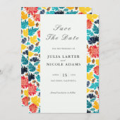 ナチュラルブルーイエローウォーター色ひまわり結婚の花 セーブザデート (正面/裏面)